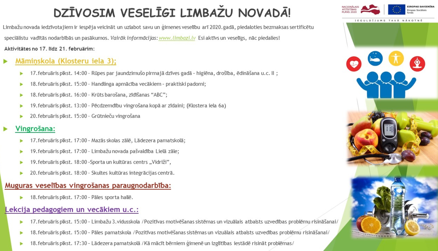 Aicinām apmeklēt veselību veicinošas aktivitātes Limbažu novadā