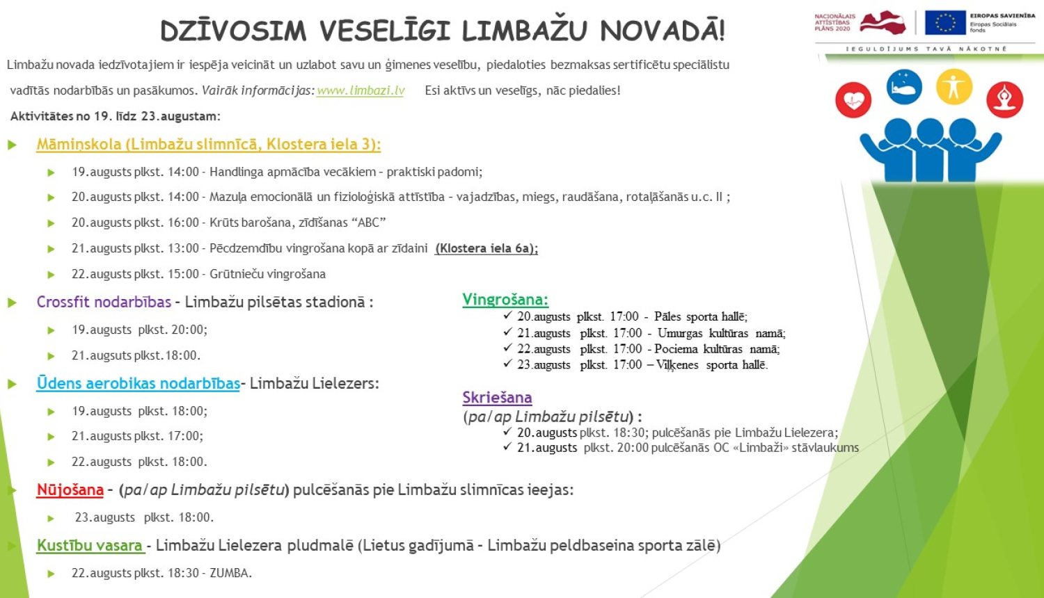 Aicinām šajā nedēļā apmeklēt veselību veicinošas aktivitātes Limbažu novadā