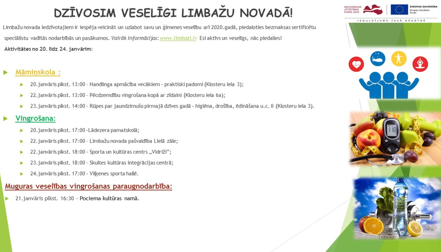 Aicinām apmeklēt veselību veicinošas aktivitātes Limbažu novadā