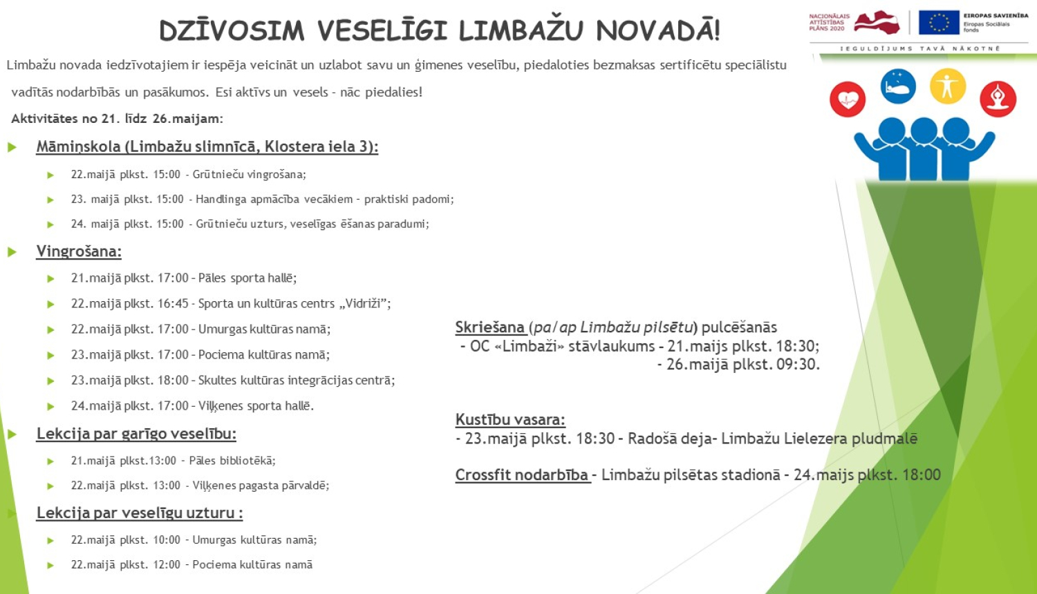 Aicinām šajā nedēļā apmeklēt veselību veicinošas aktivitātes Limbažu novadā
