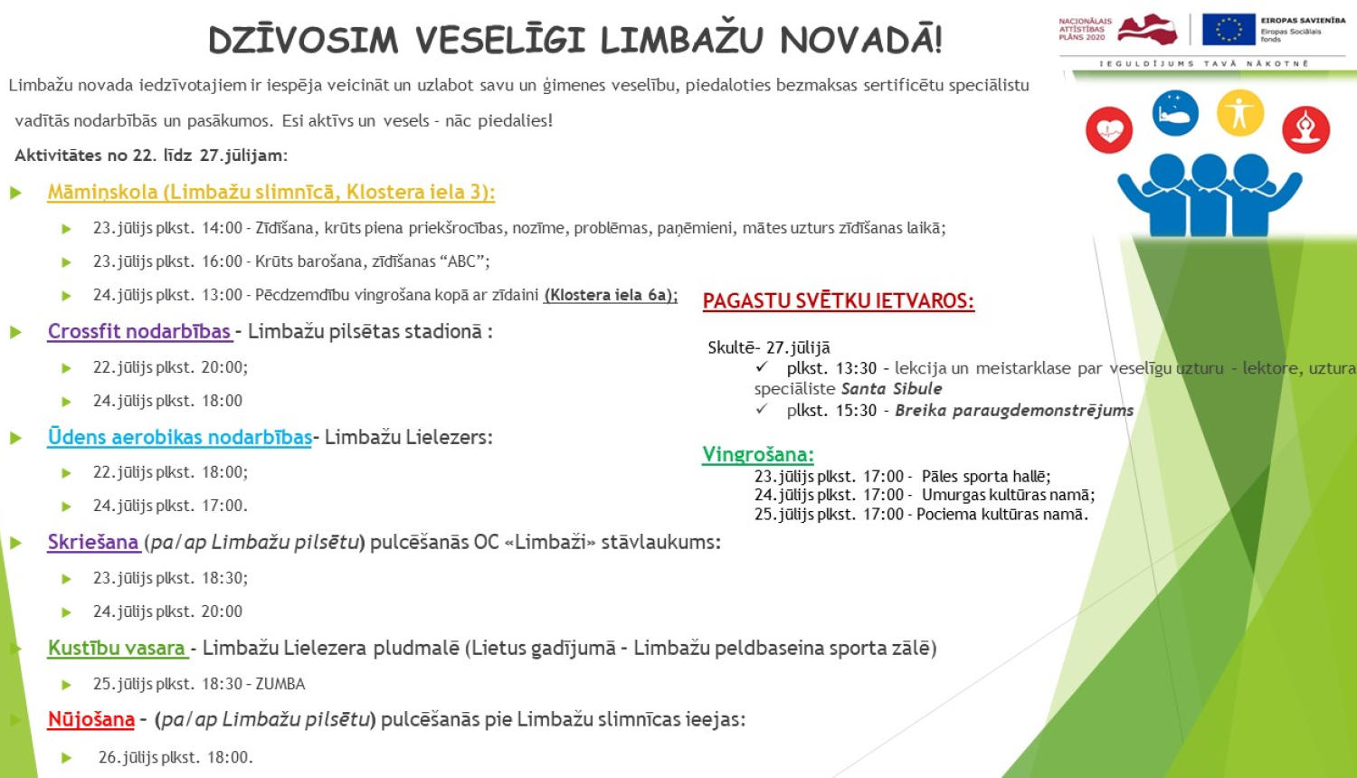Aicinām šajā nedēļā apmeklēt veselību veicinošas aktivitātes Limbažu novadā