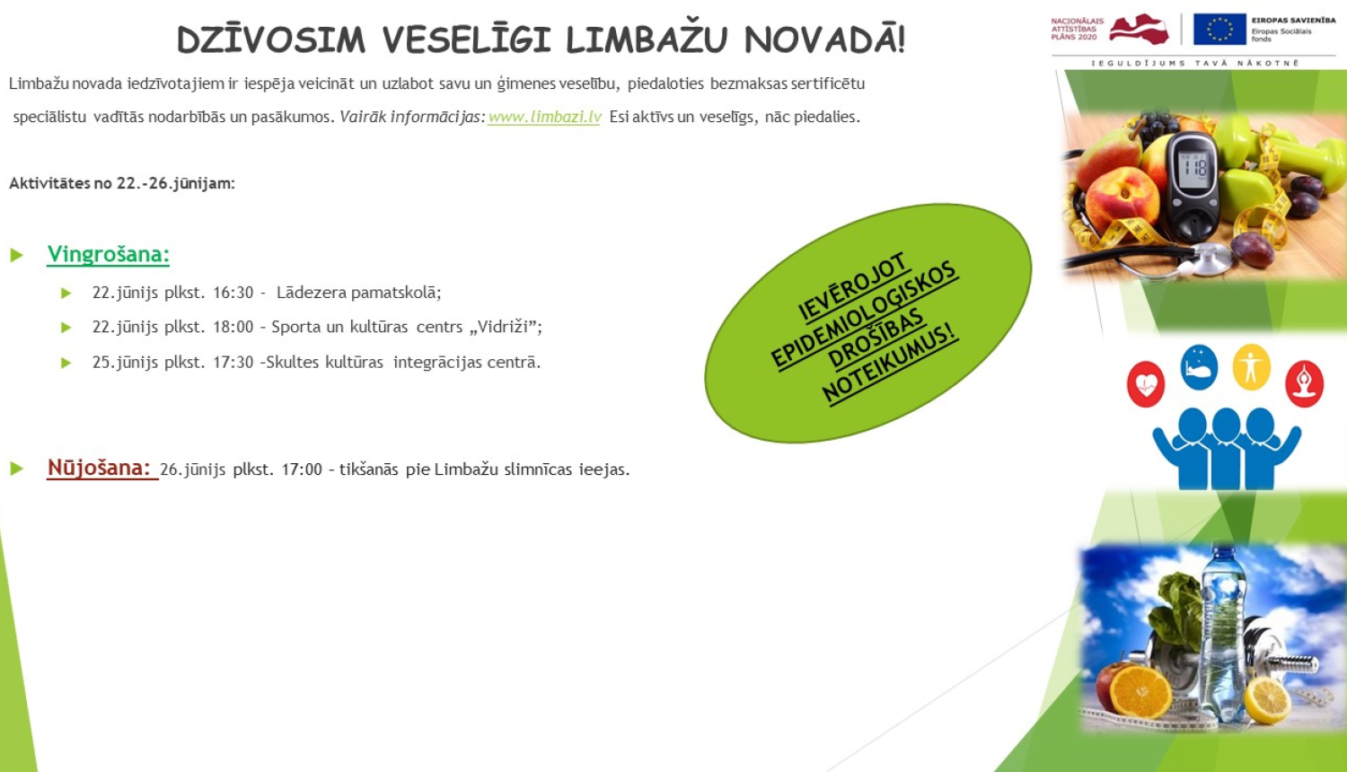 Aicinām apmeklēt veselību veicinošas aktivitātes Limbažu novadā