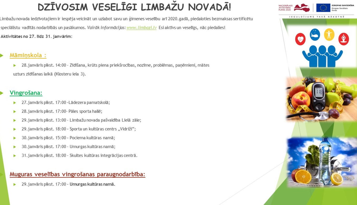 Aicinām apmeklēt veselību veicinošas aktivitātes Limbažu novadā