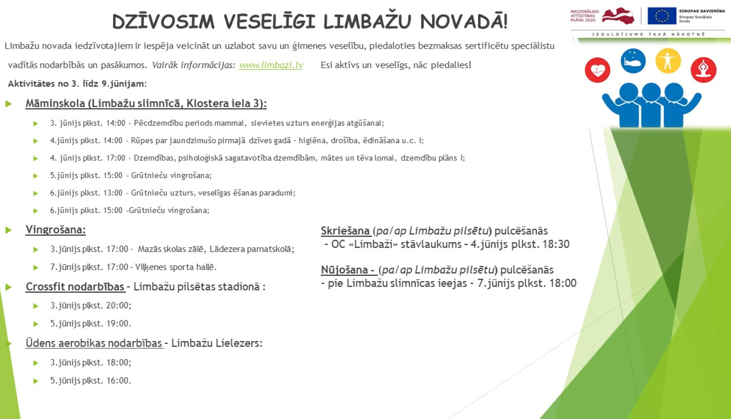 Aicinām šajā nedēļā apmeklēt veselību veicinošas aktivitātes Limbažu novadā