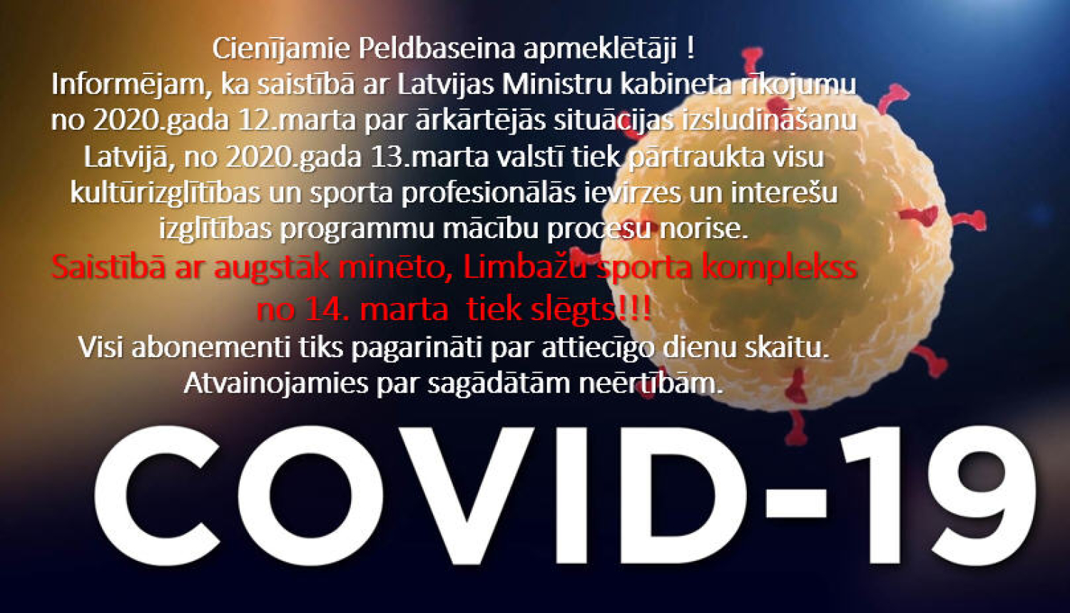 Informācija Limbažu peldbaseina apmeklētājiem!