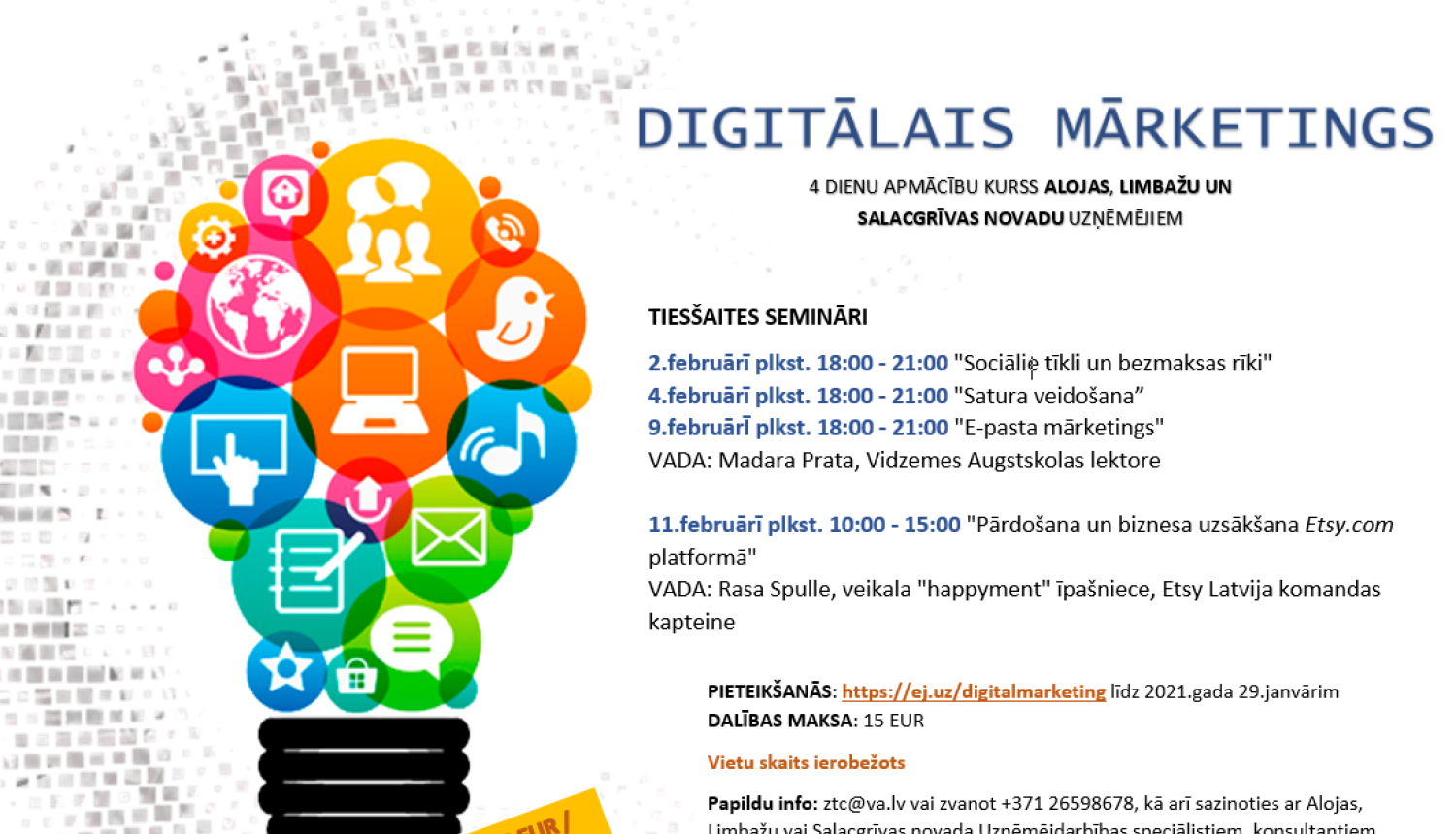 Aicinām uzņēmējus pieteikties Vidzemes Augstskolas Zināšanu un tehnoloģiju centra izstrādātajam apmācību ciklam