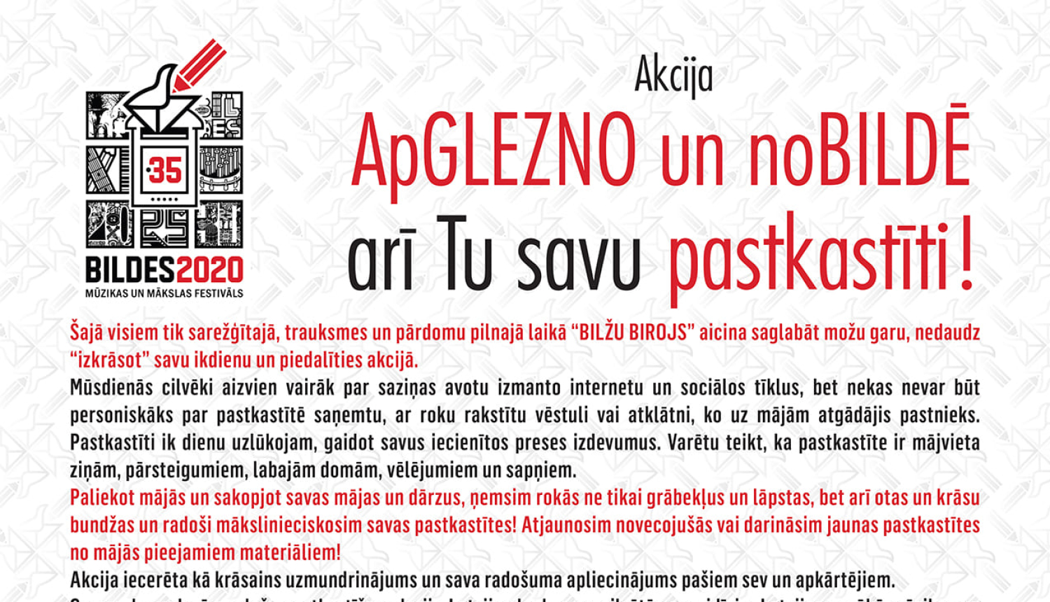 Aicinājums piedalīties akcijā “ApGLEZNO un noBILDĒ arī Tu savu pastkastīti!”