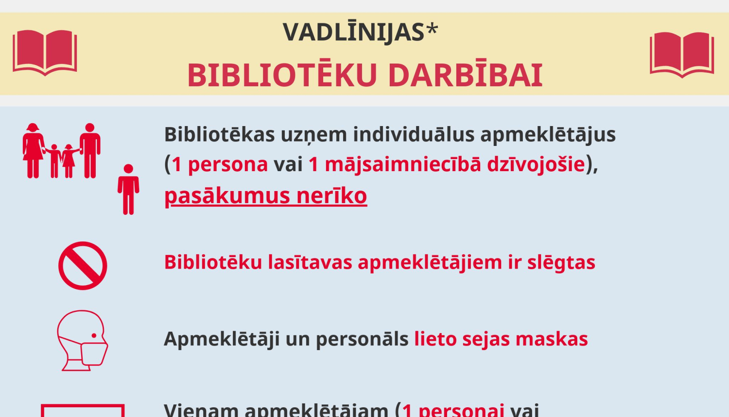 No 12. janvāra darbu atsāks bibliotēkas grāmatu izsniegšanai