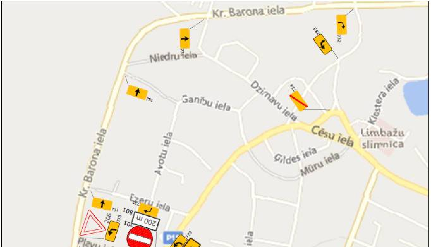 Satiksmes ierobežojumi Limbažos 19.07.-19.09.