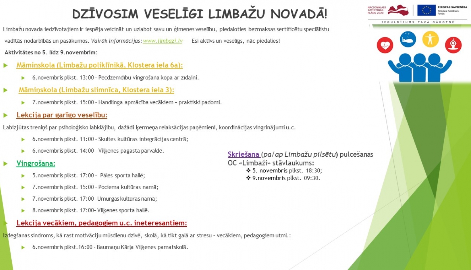 Aicinām šajā nedēļā apmeklēt veselību veicinošas aktivitātes Limbažu novadā