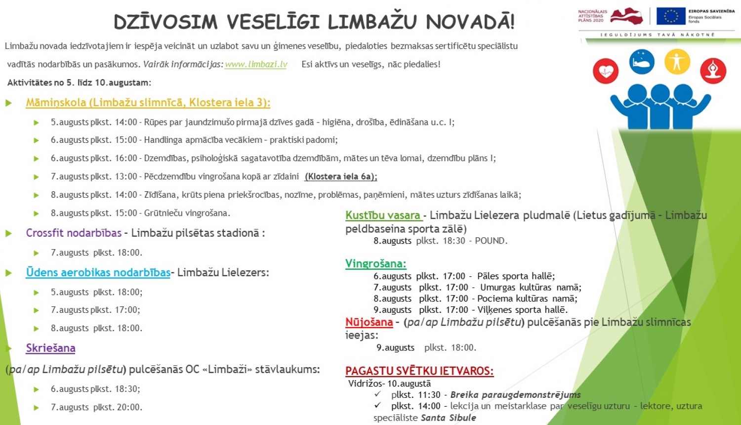 Aicinām šajā nedēļā apmeklēt veselību veicinošas aktivitātes Limbažu novadā