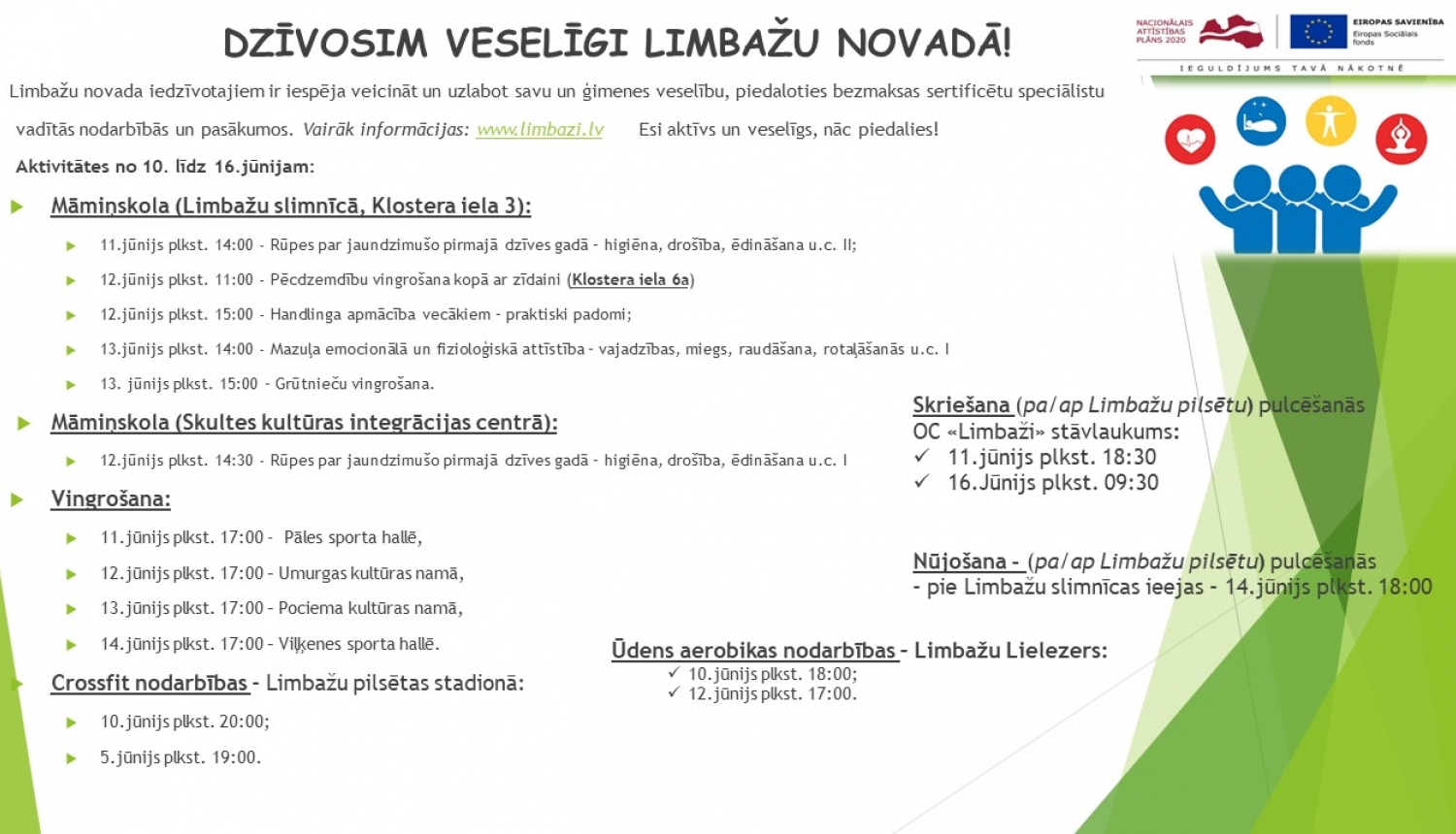 Aicinām šajā nedēļā apmeklēt veselību veicinošas aktivitātes Limbažu novadā