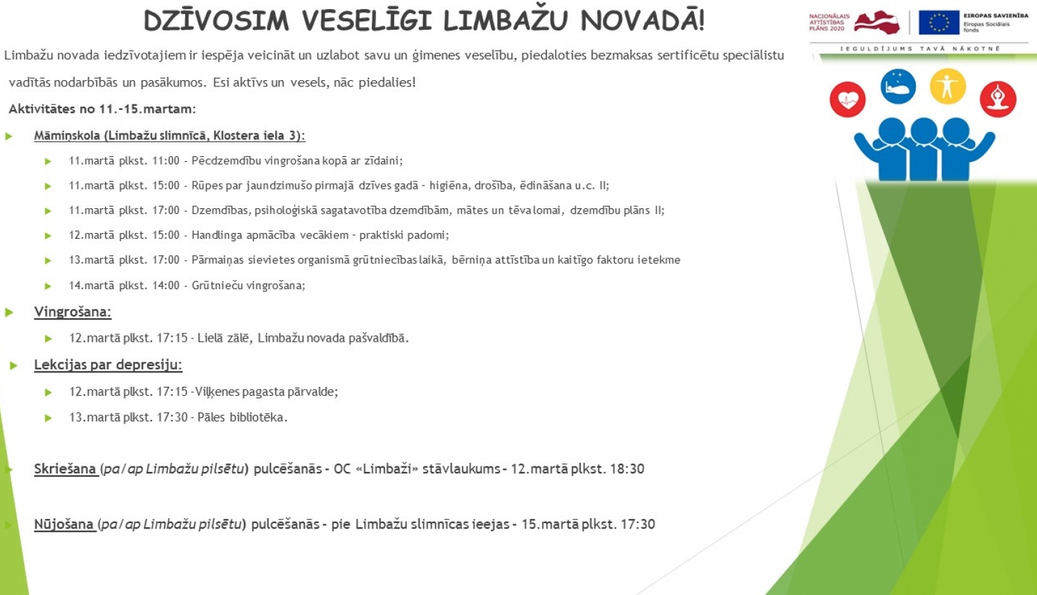 Aicinām šajā nedēļā apmeklēt veselību veicinošas aktivitātes Limbažu novadā