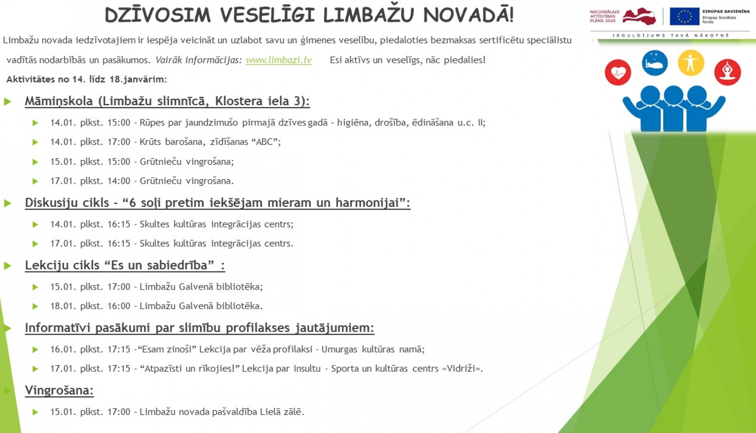 Aicinām šajā nedēļā apmeklēt veselību veicinošas aktivitātes Limbažu novadā