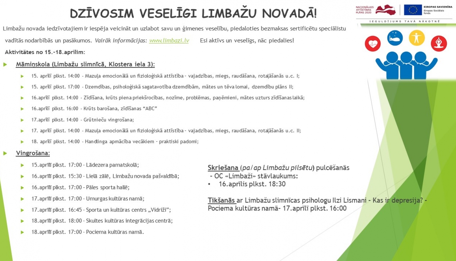 Aicinām šajā nedēļā apmeklēt veselību veicinošas aktivitātes Limbažu novadā