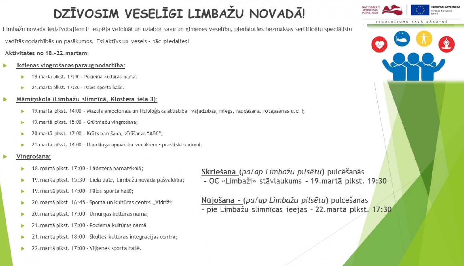 Aicinām šajā nedēļā apmeklēt veselību veicinošas aktivitātes Limbažu novadā