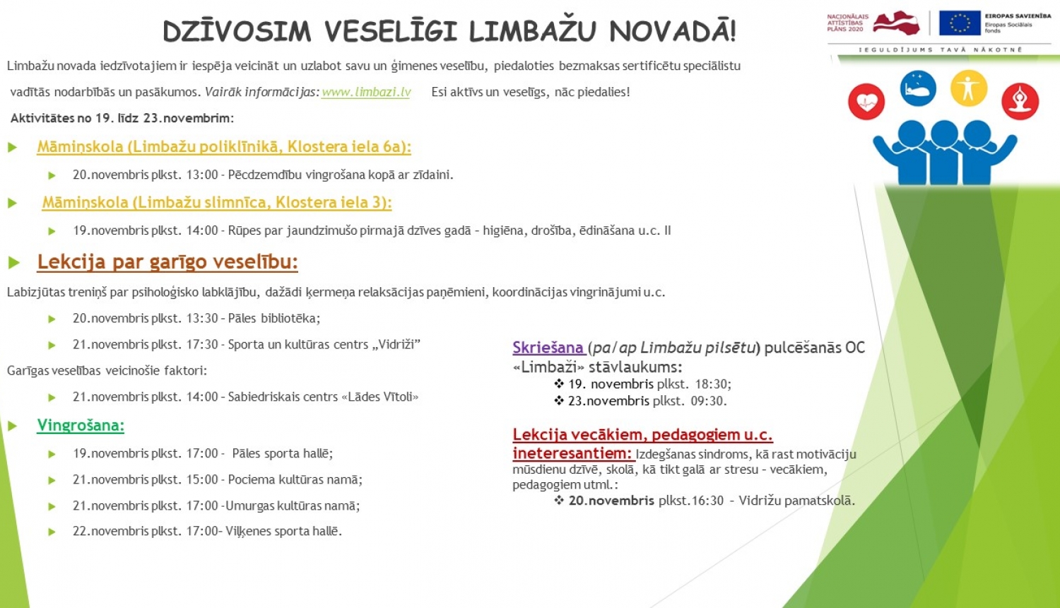 Aicinām šajā nedēļā apmeklēt veselību veicinošas aktivitātes Limbažu novadā