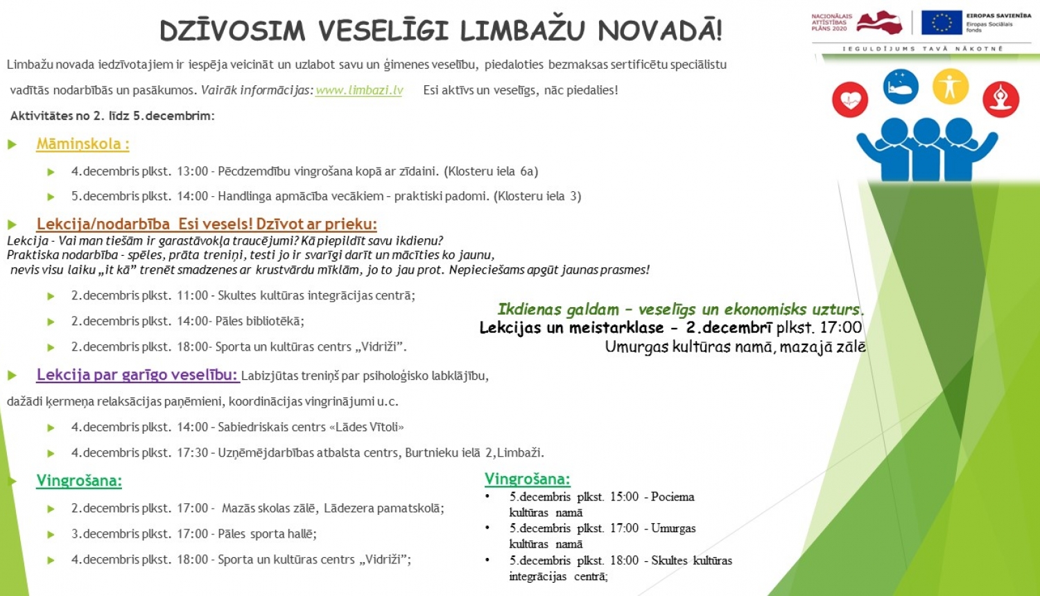 Aicinām apmeklēt veselību veicinošas aktivitātes Limbažu novadā