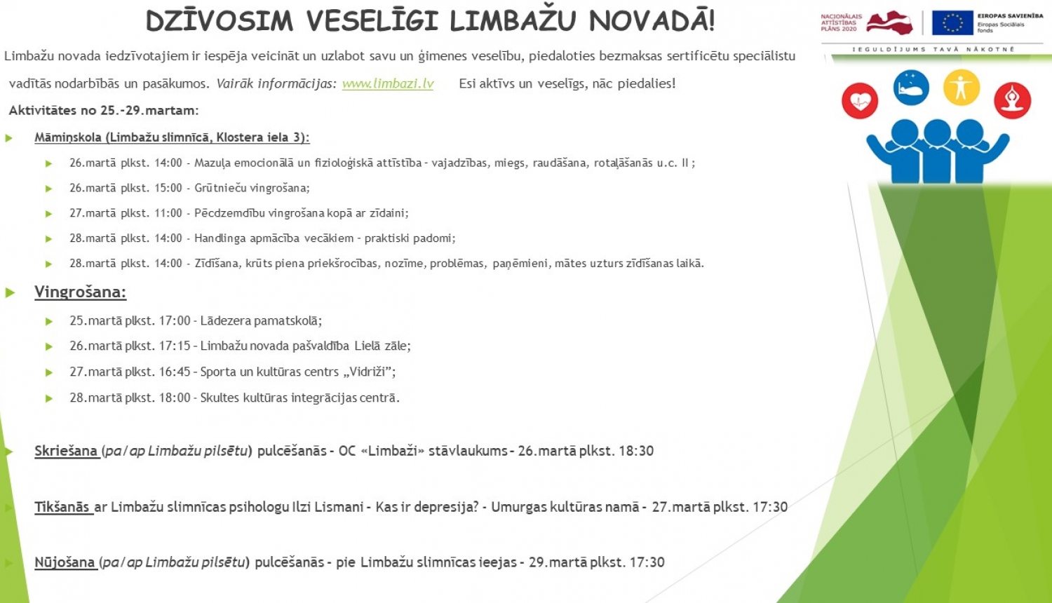 Aicinām šajā nedēļā apmeklēt veselību veicinošas aktivitātes Limbažu novadā