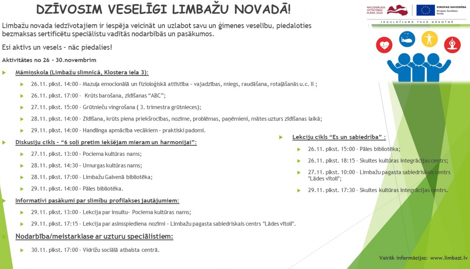 Aicinām šajā nedēļā apmeklēt veselību veicinošas aktivitātes Limbažu novadā