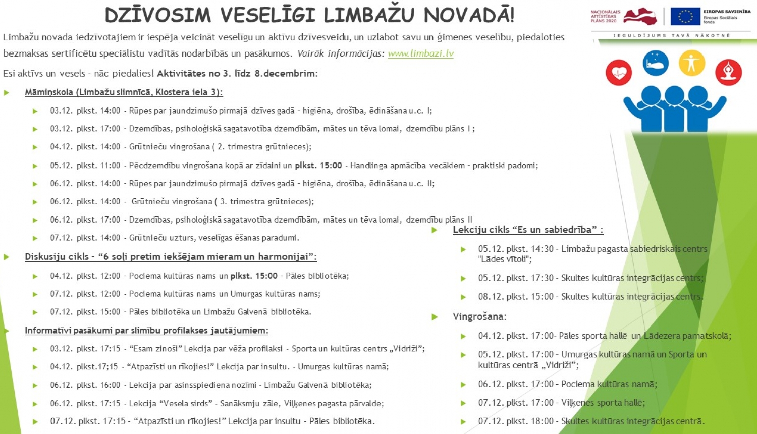 Aicinām šajā nedēļā apmeklēt veselību veicinošas aktivitātes Limbažu novadā