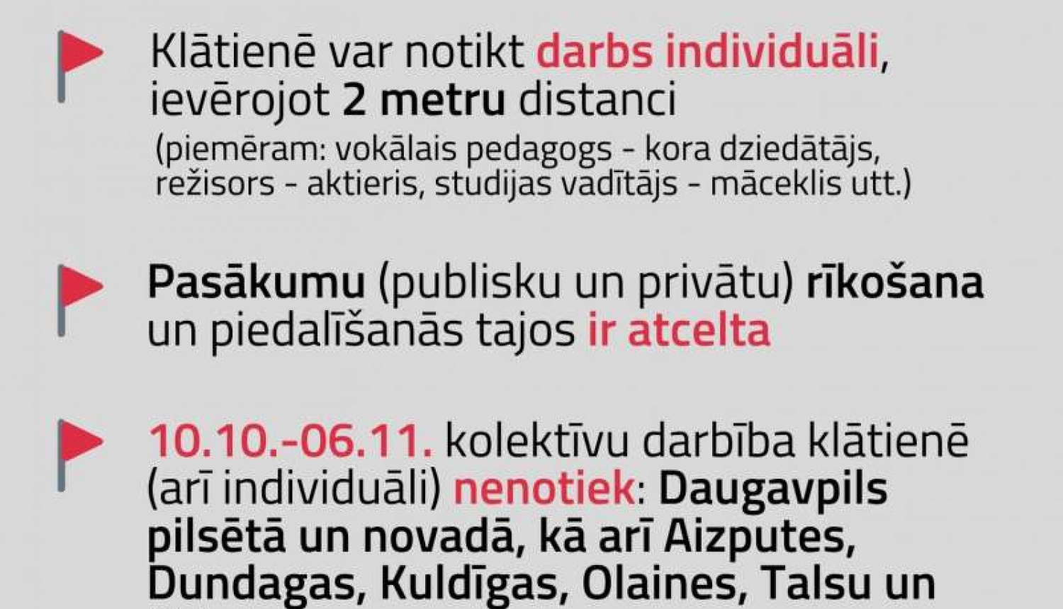 Vadlīnijas amatiermākslas kolektīvu darbībai no 17. oktobra līdz 6. novembrim Vadlīnijas amatiermākslas kolektīvu darbībai no 17. oktobra līdz 6. novembrim