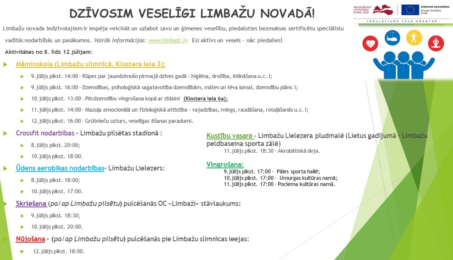 Aicinām šajā nedēļā apmeklēt veselību veicinošas aktivitātes Limbažu novadā