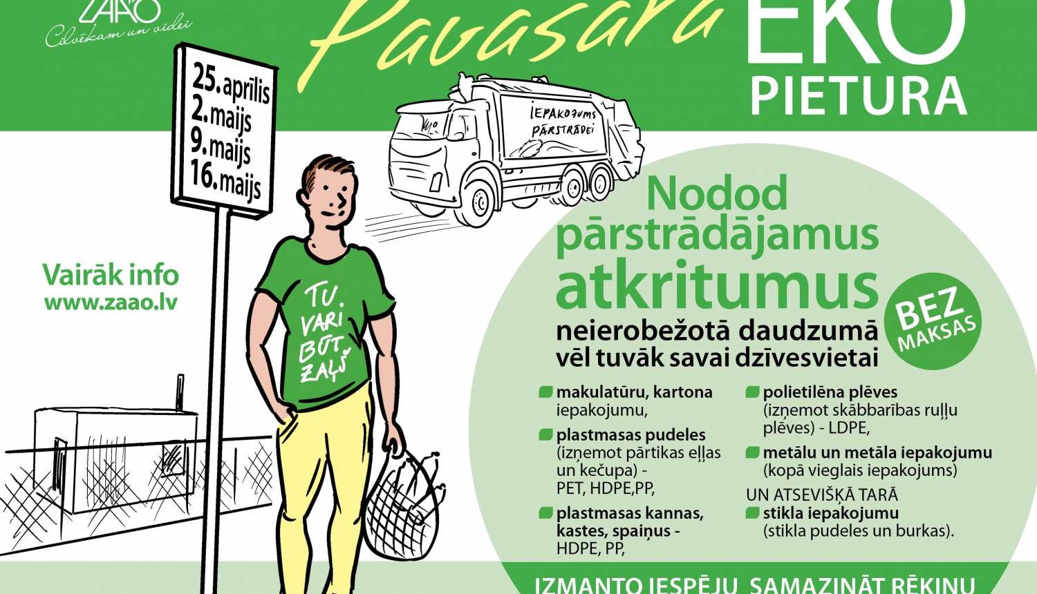 Pārstrādājamo atkritumu vākšanas akcija “Pavasara EKO pietura” pie Tavām mājām