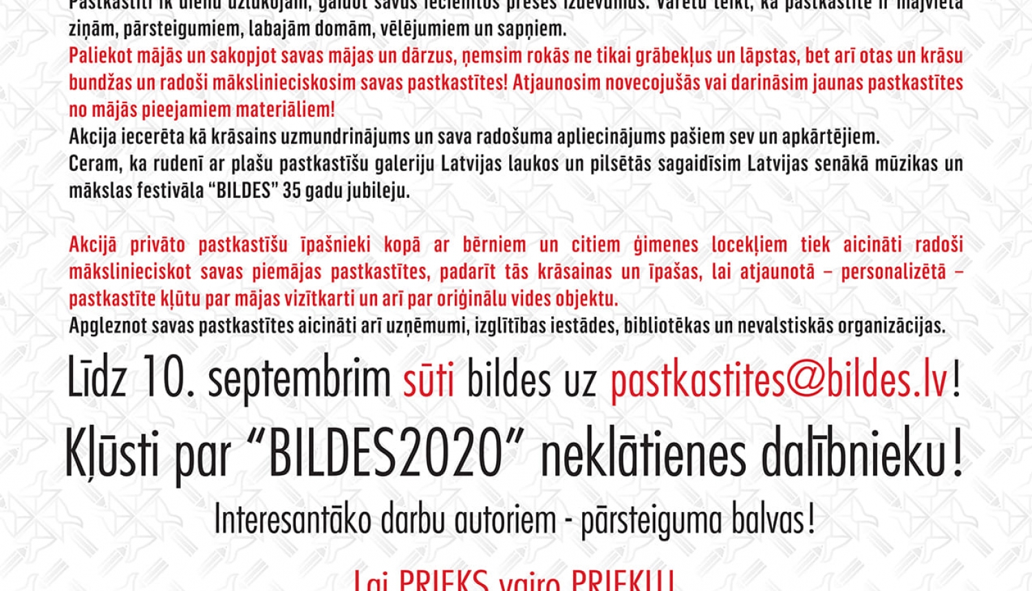 Aicinājums piedalīties akcijā “ApGLEZNO un noBILDĒ arī Tu savu pastkastīti!”