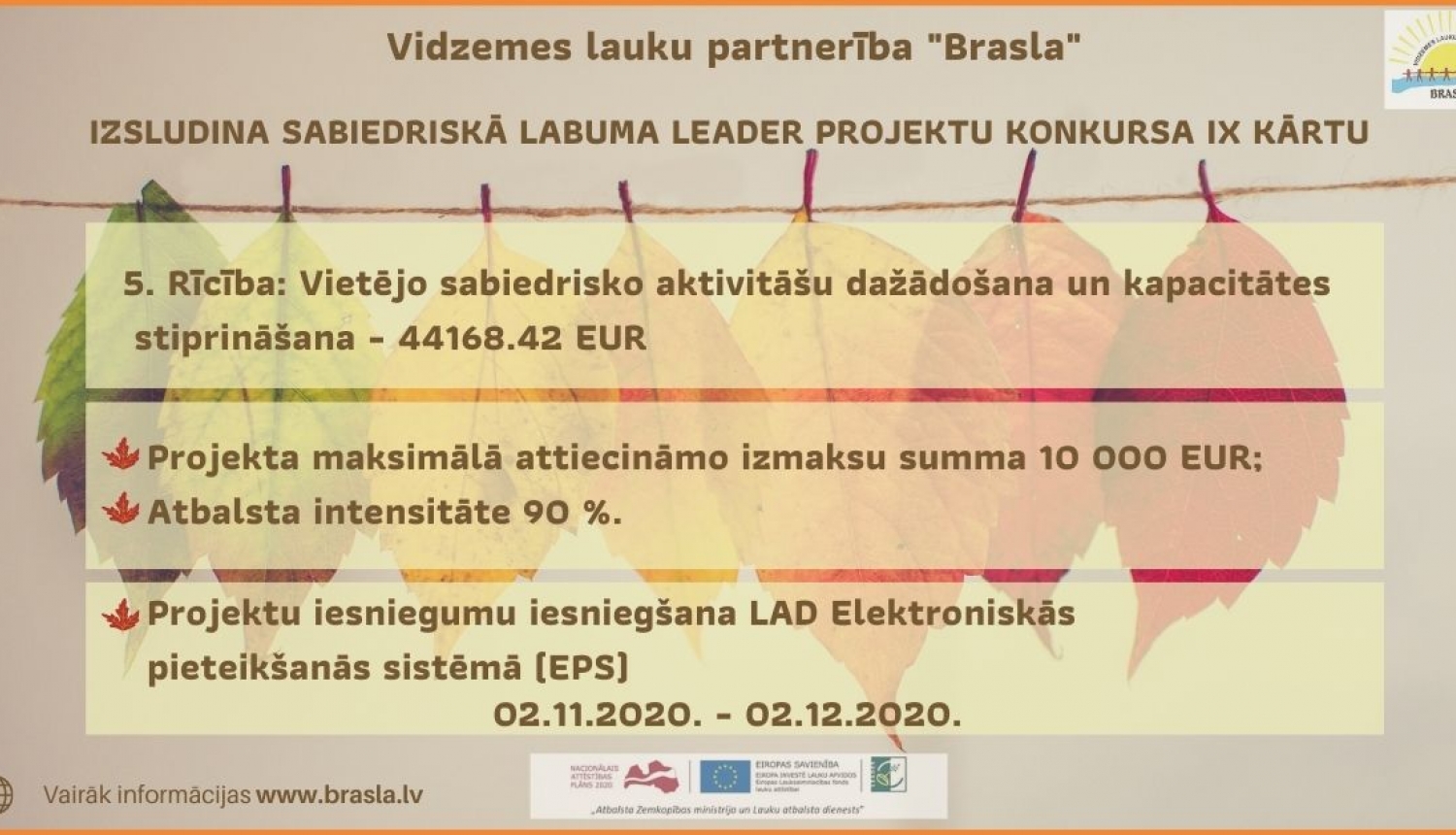 Izsludināta LEADER projektu konkursa IX kārta sabiedriskā labuma projektiem