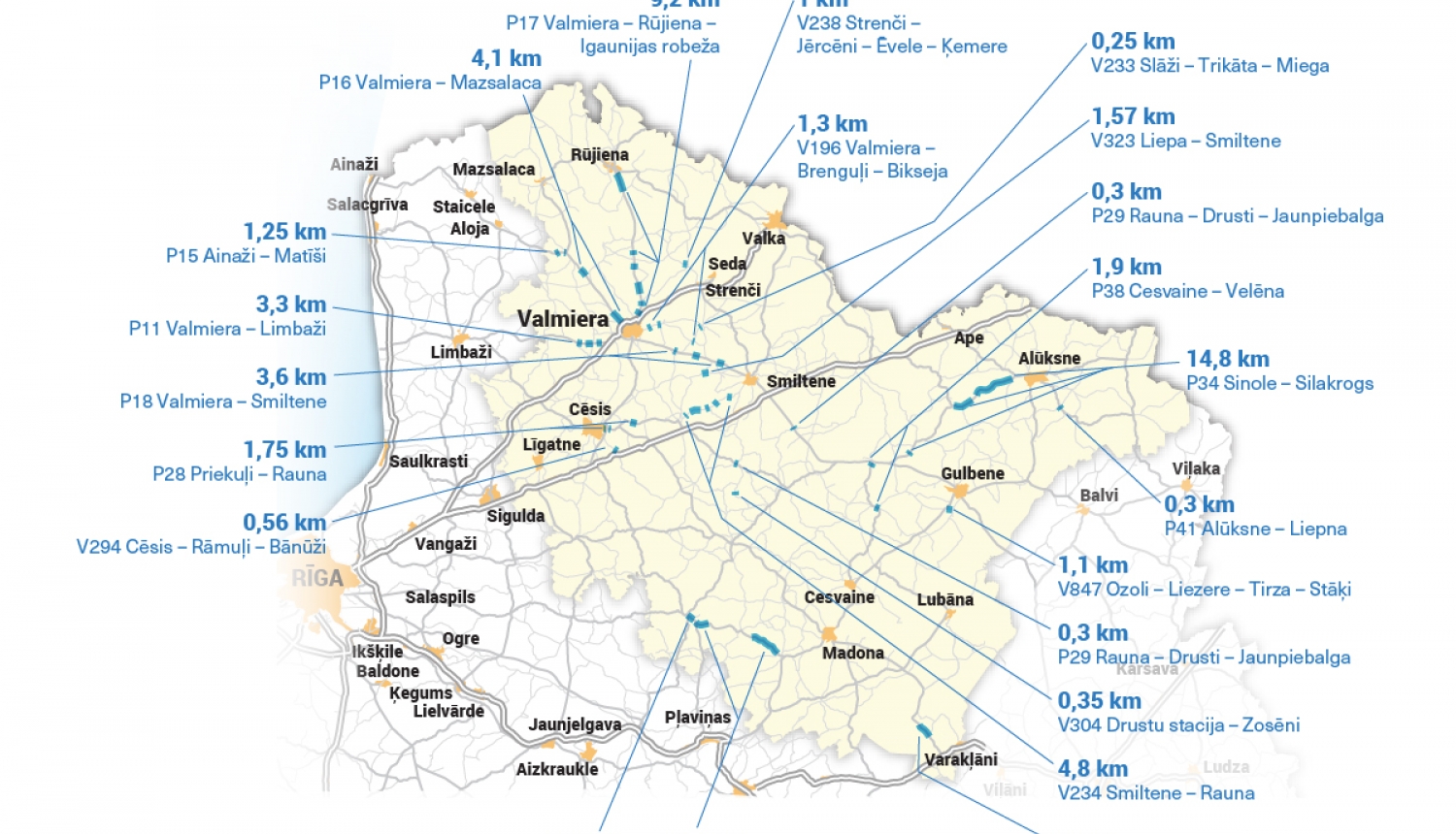 Vidzemes reģionā virsmas apstrāde plānota vairāk nekā 70 km garumā uz valsts autoceļiem ar sliktā tehniskā stāvoklī esošu segumu